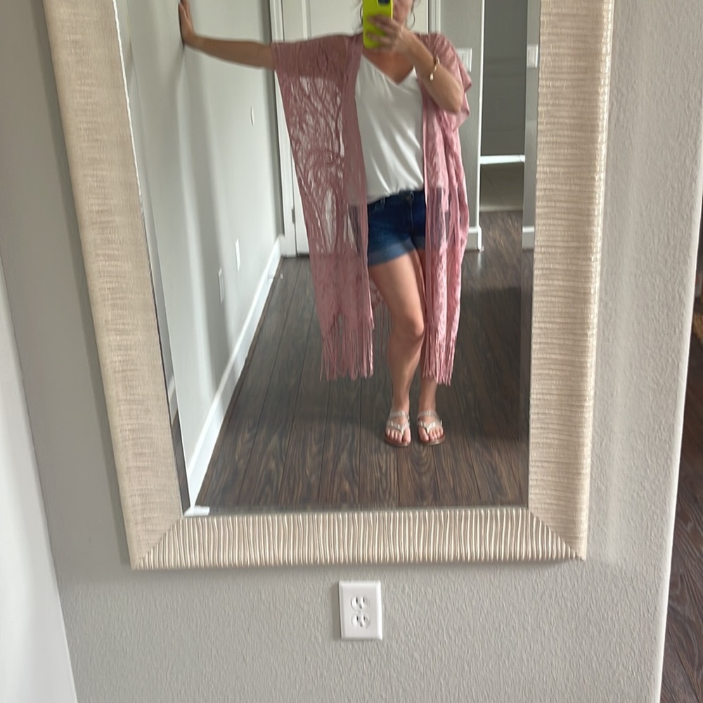 Mauve, lace, fringe kimono or cover-up